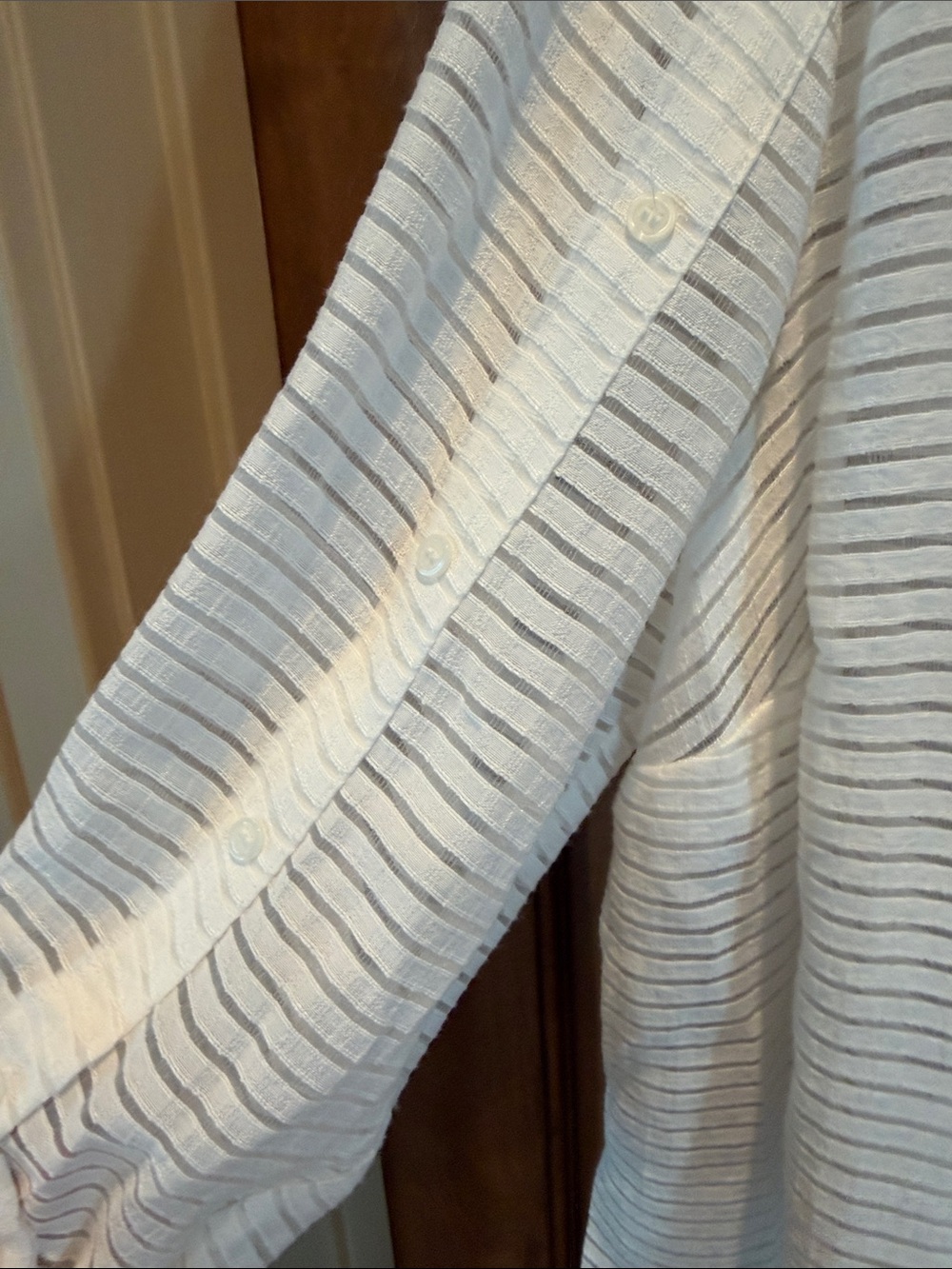 Alfani White Sheer Striped Button-Down Shirt - Picture 3 of 7